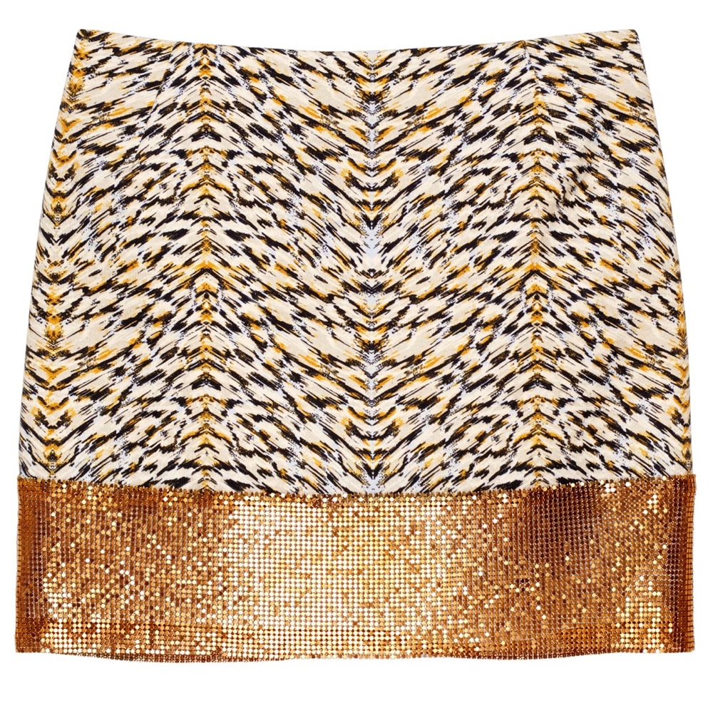 H&M Conscious Collection Animal Print Gold Mesh Miniskirt Size 10